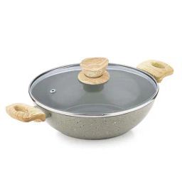Bergner Naturally Marble White Forged Aluminium 26 cm Induction Bottom Kadai With Glass Lid-27