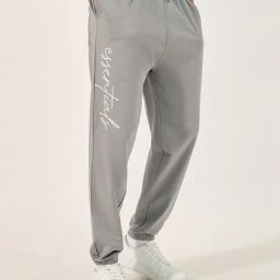 Styli Grey Cotton Relaxed Fit Typography Joggers-image-101