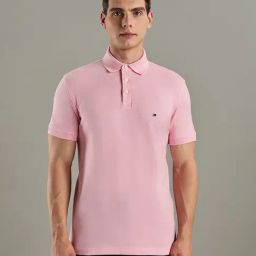 TOMMY HILFIGER Pink Solid Slim Fit Cotton Polo T-Shirt-image-83