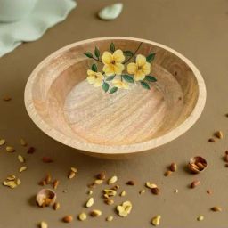 Peepul Tree Beige Mango Wood Hand Painted Bowl-1