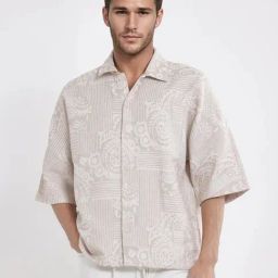 Rare Rabbit Beige Oversized Fit Jacquard Shaket-29