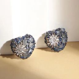 Sohi Flora Heart Midnight Blue Stud Earrings-image-11
