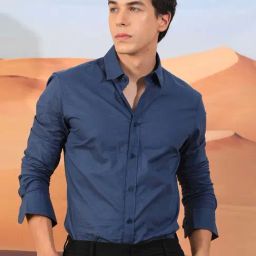 Rare Rabbit Blue Tailored Fit Solid Shirt-image-52