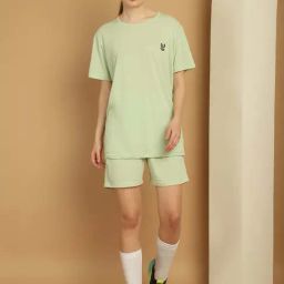 Vimal Jonney Sap Green Cotton Sports T-Shirt Shorts Set-image-3