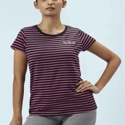 Ajile by Pantaloons Black & Purple Cotton Striped Sports T-Shirt-image-39