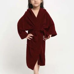 Creeva Melodious Grape Wine Micro Terry 250 GSM Kids Bathrobe 10-11 Yrs With Front Pocket-image-75