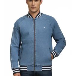 Louis Philippe Blue Cotton Regular Fit Bomber Jacket-picture-13