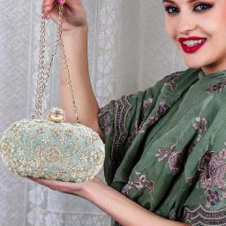 Odette Green Embroidered Clutch-image-86