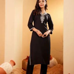 Varanga Black Regular Fit Embroidered Kurti-48