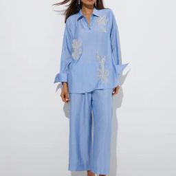 Vark by Westside Blue Embellished Tunic with Pants Set-image-17