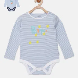 mackly Infant Boys Pack of 2 Blue & White Printed 100% Cotton Bodysuits-15