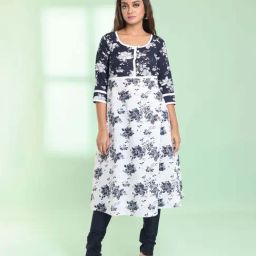 CHARUKRITI White Cotton Printed A Line Kurta-picture-44