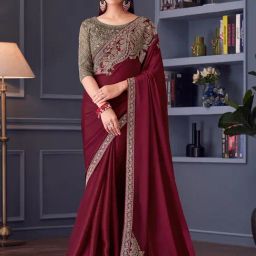 Saree Mall Maroon Embellished Sarees With Unstitched Blouse-image-27