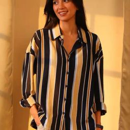 Pinacolada Black Cotton Regular Fit Striped Shirt-picture-8