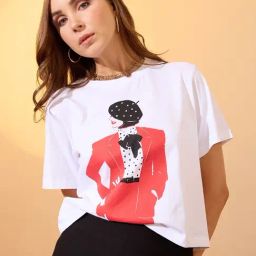 Globus White Cotton Relaxed Fit Printed T-Shirt-picture-37