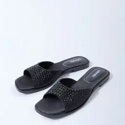 LUNA BLU by Westside Black Embellished Slides-picture-26