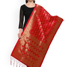 Blissta Red & Gold-Toned Woven Design Dupatta-22
