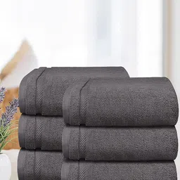 MYTRIDENT Luxury Hotel Collection Set of 6 Charcoal Solid 625 GSM Cotton Face Towels-33