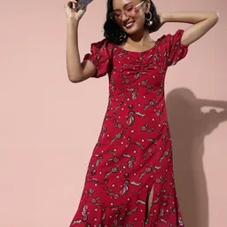 all about you Floral Print Flutter Sleeve Georgette Fit & Flare Midi Dress-picture-7
