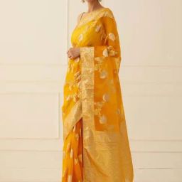 Geroo Jaipur Yellow & Golden Woven Pattern Saree With Unstitched Blouse image 3