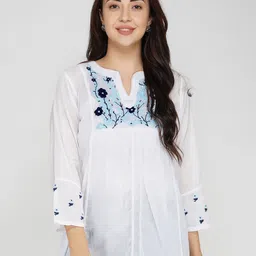 VAHSON Women Chikankari Hand Embroidered Semi-Sheer Sustainable Pure Cotton Top-picture-27
