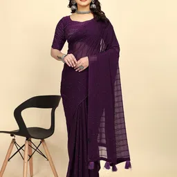 K 5 Fashion Striped Embroidered Pure Chiffon Saree-picture-21