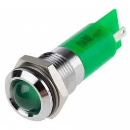 RS PRO Green Panel Mount Indicator 110V AC, Mounting Hole Size 14.5 mm, Termination Type Solder Tab, IP Rating IP40, Model No 211320-36