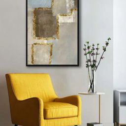 999Store Grey Canvas Golden Line And Abstract Art Canvas Wall Painting-2