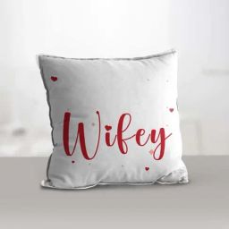 eCraftIndia White Polyester Wifey Digital Printed Cushion Cover With Cushion Filler-picture-11
