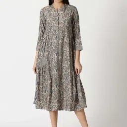 Saffron Threads Beige Floral Print Midi Dress-picture-17