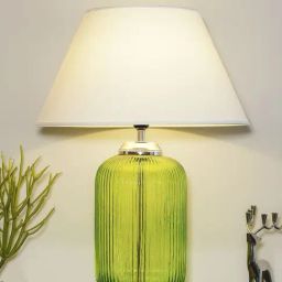 Kapoor Lamp Shades Green & White Glass Maloto Luster Finish Cotton Shade Table Lamp-7