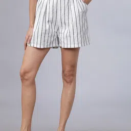 Tokyo Talkies Women White & Black Striped Regular Fit Shorts-image-42