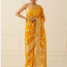 Geroo Jaipur Yellow & Golden Woven Pattern Saree With Unstitched Blouse-picture-15
