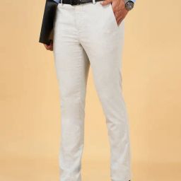 Byford by Pantaloons Light Grey Slim Fit Self Design Flat Front Trousers-image-18