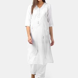 DART STUDIO Women White Woven Design Sustainable Straight Kurta-image-17