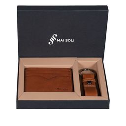 MAI SOLI Unisex Tan Brown Textured Leather Accessory Gift Set-image-1