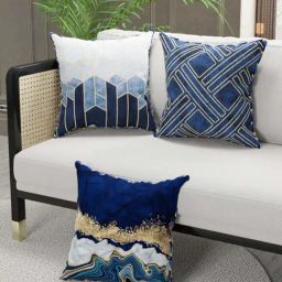 Bianca Suzane Navy & Gold Micro Fiber Reversible Printed Cushion Covers - Set of 3-14