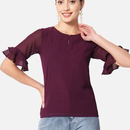 ALL WAYS YOU Keyhole Neck Bell Sleeve Georgette Top-image-87