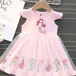 LULU & SKY Girls Graphic Print Round Neck Cap Sleeves Fit & Flare Dress-image-27