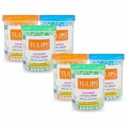 Tulips Biodegradable Cotton Buds Swabs Pack Of 6 Multicolor - 100 Pieces Each-image-38