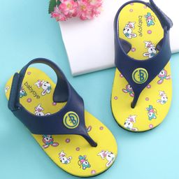 Babyoye Flip Flops with Velcro Closure Bunny Print - Lemon Yellow-image-5