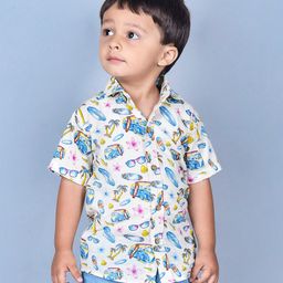 Polka Tots Half Sleeve Cotton Shirt Car Printed - Cream-image-7