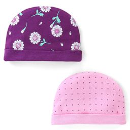 Babyhug 100% Cotton Knit Cap Floral Print Pack of 2 - Multicolour-image-45