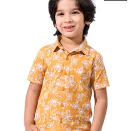Babyhug Cotton Knit Half Sleeves Floral Print Shirt - Brown-picture-45