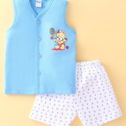 Tango Single Jersey Sleeveless Teddy Printed Night Suit - Sky Blue-image-28