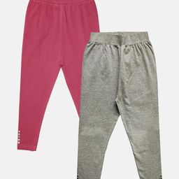 Kiddopanti Pack Of 2 Solid Capri Leggings -  Burgundy & Grey Melange-image-52