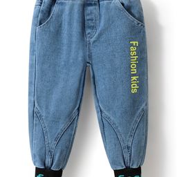 Kookie Kids Full Length Washed  Denim Jeans with Text Print - Blue-image-32