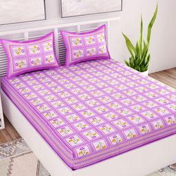 UniqChoice Color 100 Percent Cotton Jaipuri Traditonal Double BedSheet With 2 Pillow Cover - Purple-picture-10
