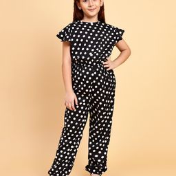 Little Marine CapSleeves Polka Dots Printed Jumpsuit -Black-image-55