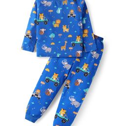 Babyhug Cotton Knit Full Sleeves  Night Suit With Animals Print - Blue-picture-16